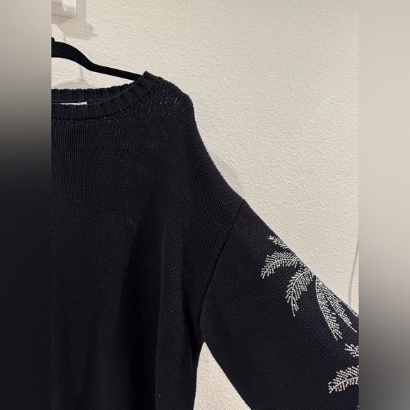 Carmar 100% Cotton Black Knit Longline Oversized Palm Tree Rhinestone Sweater S - Picture 5 of 17